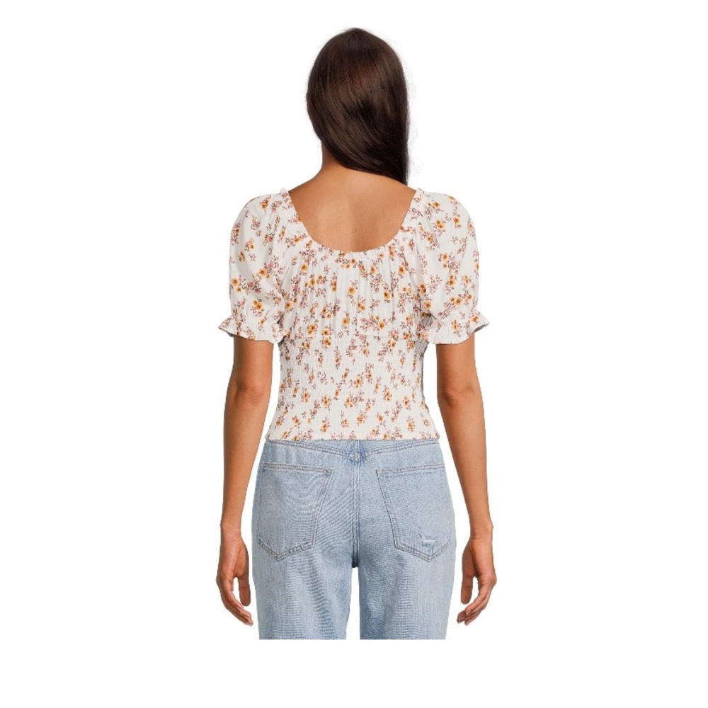 No Boundaries Juniors Print Ruffle Peasant short sleeve top; size: L(11-13) - Picture 2 of 3